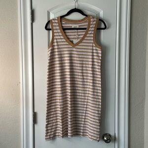 PACT Women's Striped Tan and White Dress, 100% Organic Cotton, size XS